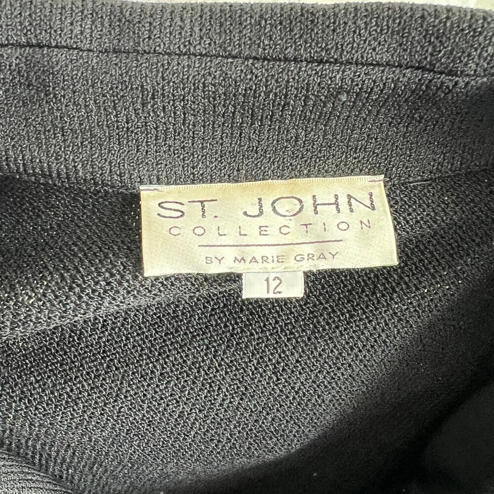 St. John Collection Knit Top Women's 12 Black Button Down Blouse Short Sleeve - Picture 8 of 8